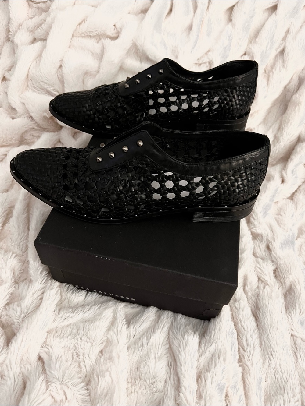 Freda Salvador Black Woven Leather Loafers - Picture 3 of 7